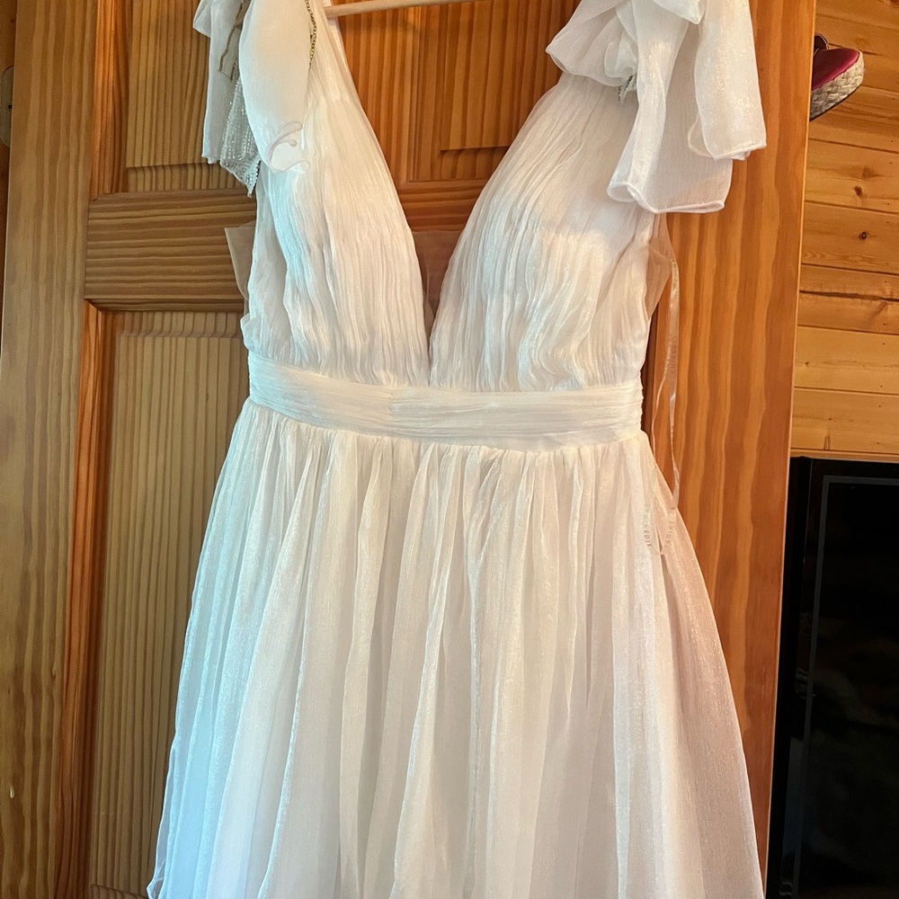 Tarik Ediz Ivory Gown with Pleated Design